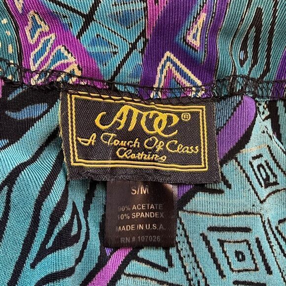 A Touch of Class Clothing Womens S/M Open Front Cardigan Blue Purple Geo Print - Picture 9 of 11